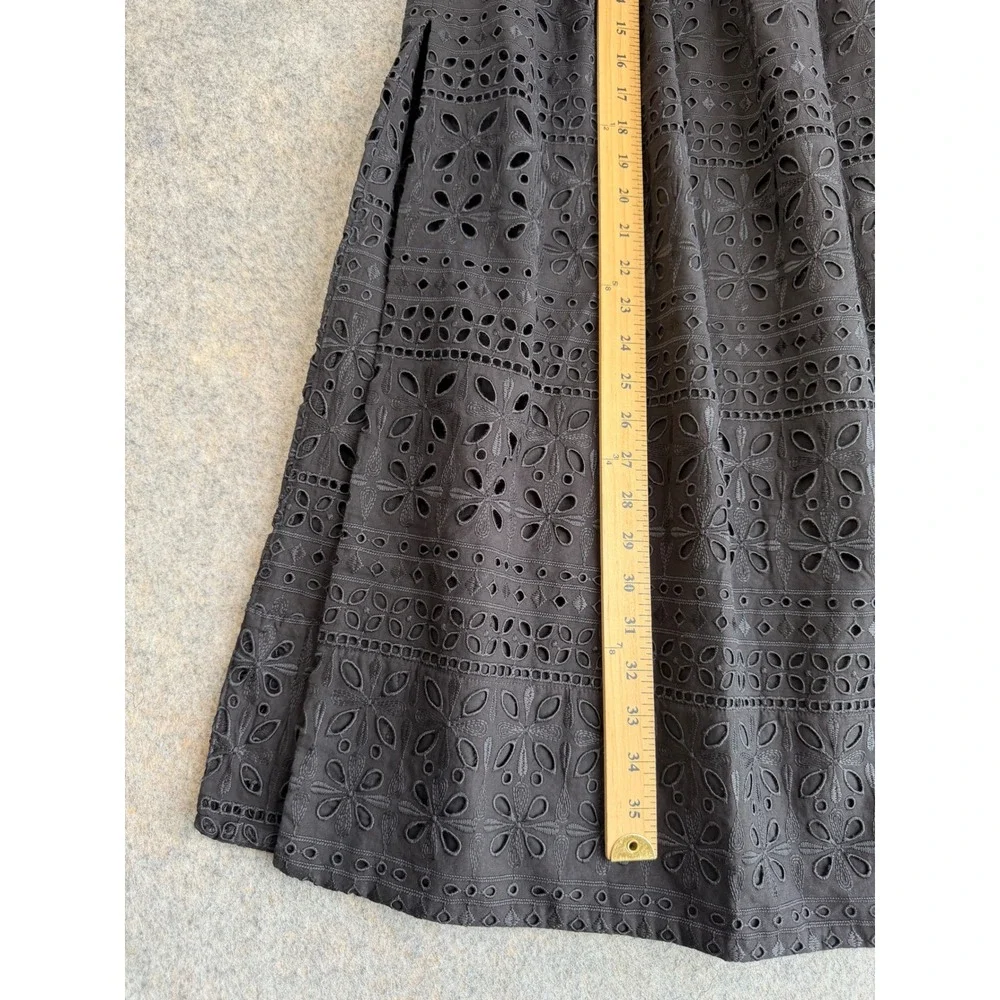 J Crew Eyelet Maxi Skirt Womens M Black Cotton Blend Elastic Waist Cottagecore